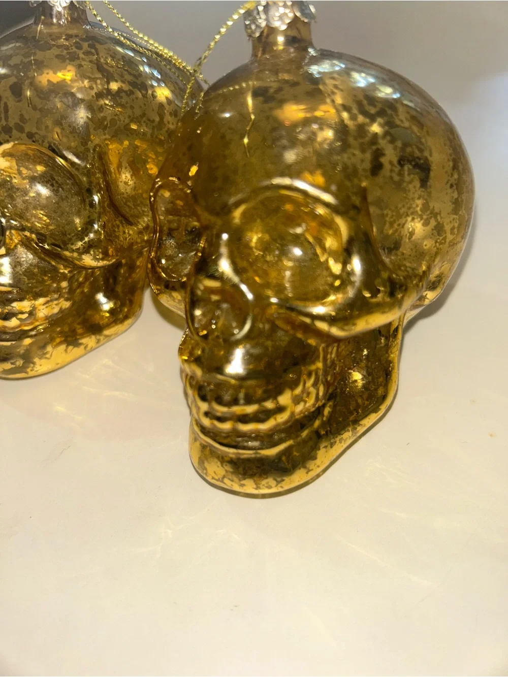 Gold Faux Mercury Glass Skull Ornaments Skeleton Christmas